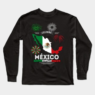 Celebrando Mexico Playera de la Independencia de Mexico Mexican Independence Day Long Sleeve T-Shirt